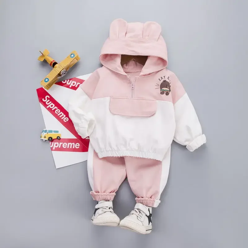 Spring Autumn Children Kids Girl Boys Cotton Clothes Infant Sports Hooded Sweatshirt Pants 2pcs/Set Kid Casual Suits Tracksuits