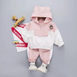 Spring Autumn Children Kids Girl Boys Cotton Clothes Infant Sports Hooded Sweatshirt Pants 2pcs/Set Kid Casual Suits Tracksuits