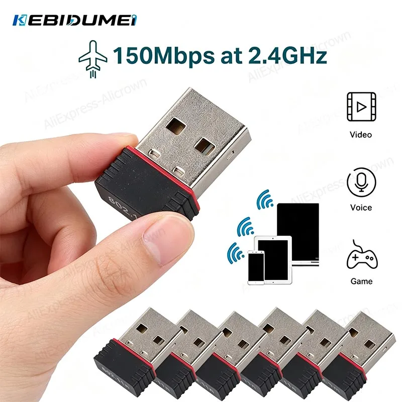 KEBIDUMEI Mini USB WiFi Adapter 150M Wireless Network Card 1/2/5/10PCS RTL8188 USB2.0 WiFi Ethernet Receiver Dongle for Computer