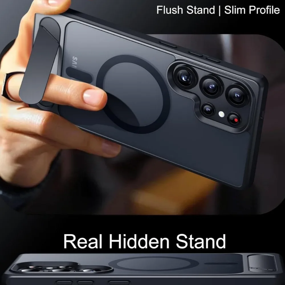 Anti-drop Frosted Skin Friendly Case For Samsung Galaxy S26 S25 S24 Ultra Plus Fashion Magnetic Foldable Stand See-through Cover