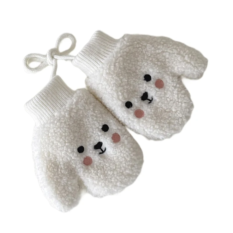 J15U 1 زوج قفازات صوف خروف للأطفال مع حزام للرقبة لمدة 1-4 سنوات للأولاد والبنات قفازات شتوية دافئة مبطنة بالصوف للأطفال الصغار