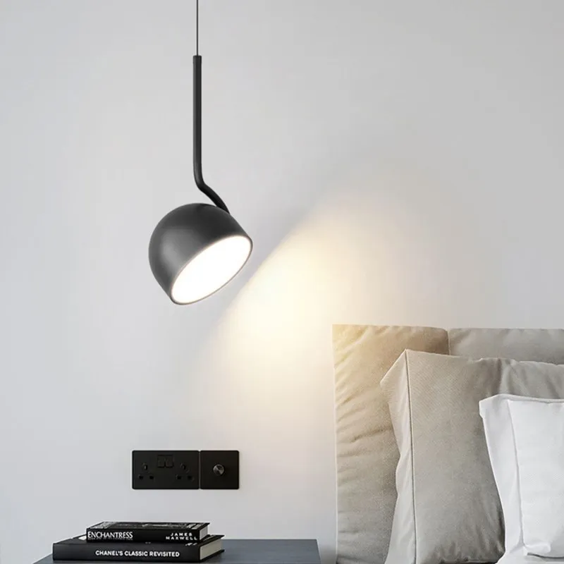 

Nordic LED Pendant Light Minimalist Black White Spoon Iron Hanging Lamp Bedroom Living Rooms Study Office Illumination Luminaire