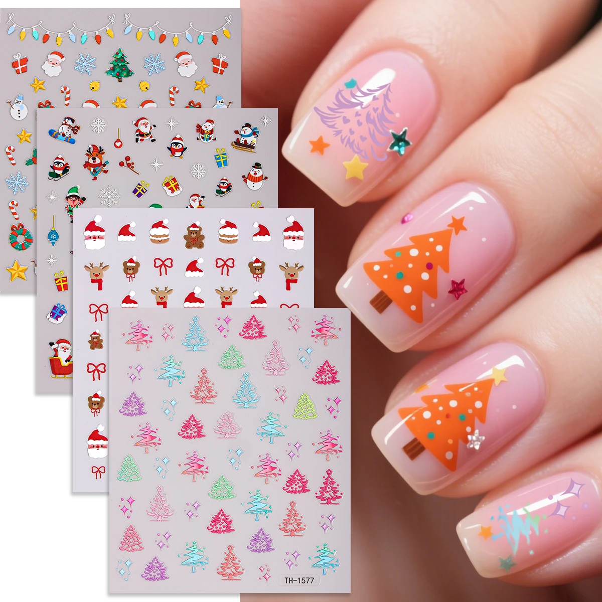 

4pcs 3D Christmas Nail Art Sticker Cartoon Santa Claus Snowman Elk Self-Adhesive Nail Decals for Nails DIY Manicure Decoration