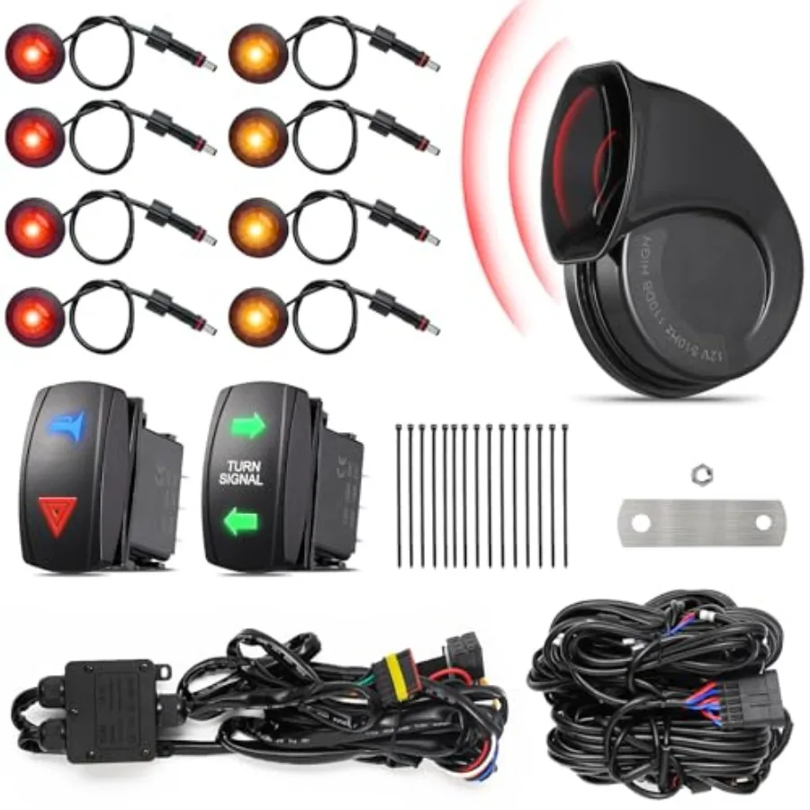 

Комплект поворотников для квадроциклов и UTV с гудком 110D [Предварительно подключенный] [Готов к установке] Универсальный комплект для SXS и UTV, разрешенный для использования на дорогах общего пользования, с аварийными фарами и указателями поворота