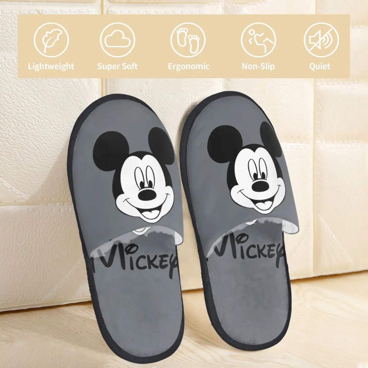 Winter Slippers Disney Mickey Mouse Accessories Household Fur Slippers Slides Bedroom Cozy Non-skid Slides