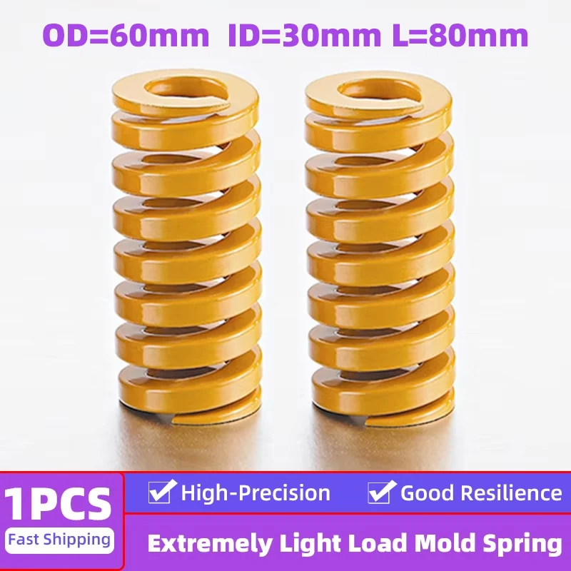 Creamily 1PCS Yellow Small Load Die Springs Spiral Stamping Compression Springs Outer Diameter=60mm Inside Diameter=30mm L=80mm