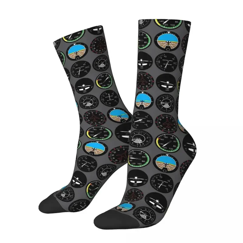 Y2K Airplane Pilot Flight Instruments Men Women Socks Outdoor Novelty Spring Summer Autumn Winter Stockings Gift