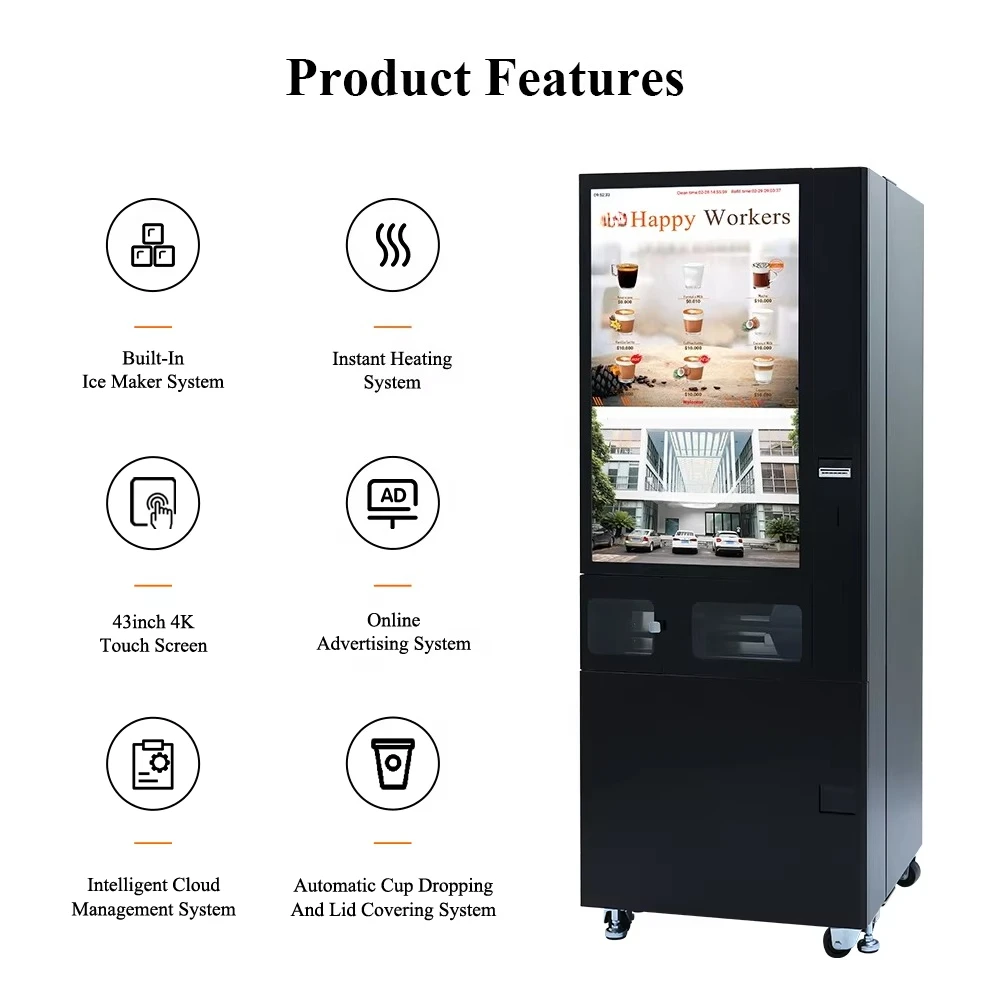 Coin Operated Coffee Machine Stainless Steel Detachable Tank Auto Clean Airport Station Multi Taste Coffee Vending Unit