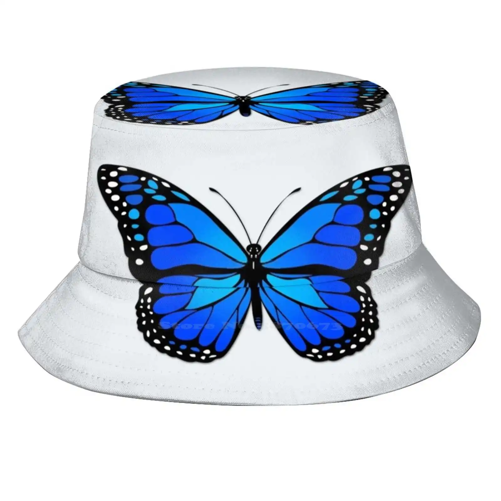 Blue Butterfly Korean Caps Funny Beach Bucket Hats Butterfly Butterflies Creature Animal Critter Bug Insect Invertebrate