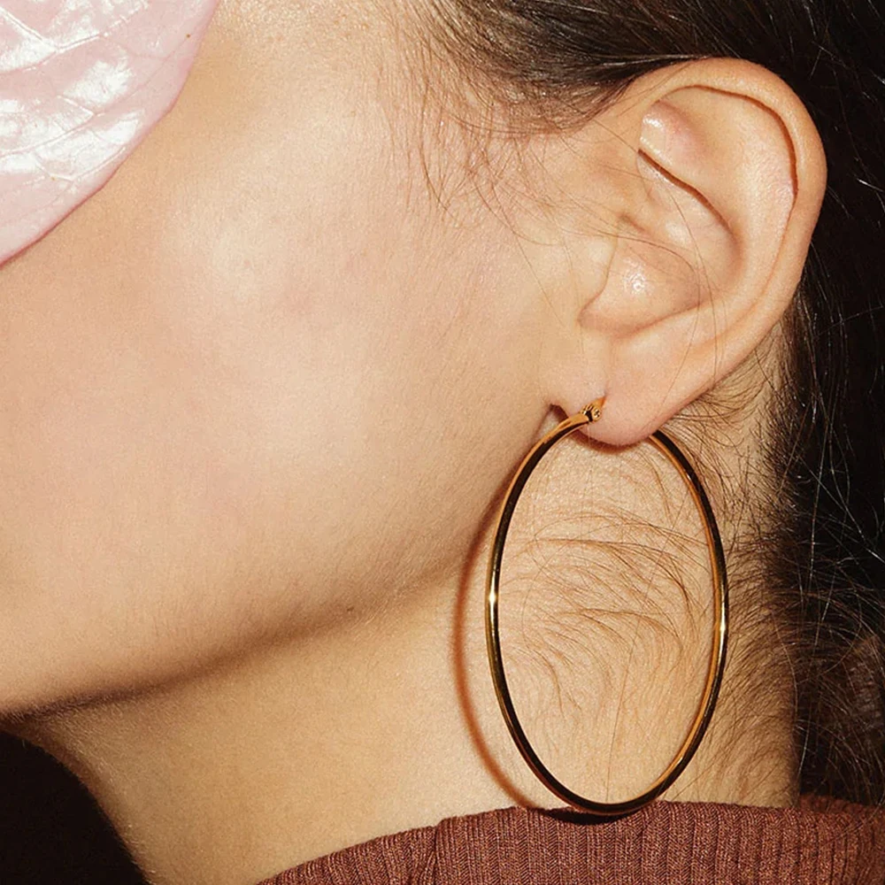 eManco 70MM Circle Hoop Earring for Women Hyperbole Thin Stainless Steel Earrings Women Simple Earrings Super Large
