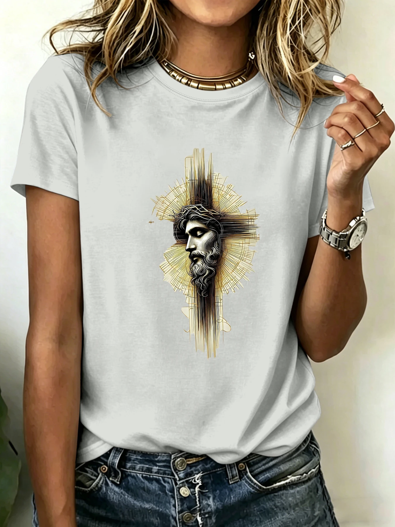 

Ladies Plus Size T-shirts, Short-sleeved Printed Tops, Loose and Casual, Soft, Comfortable and Breathable, for Leisure and Sport