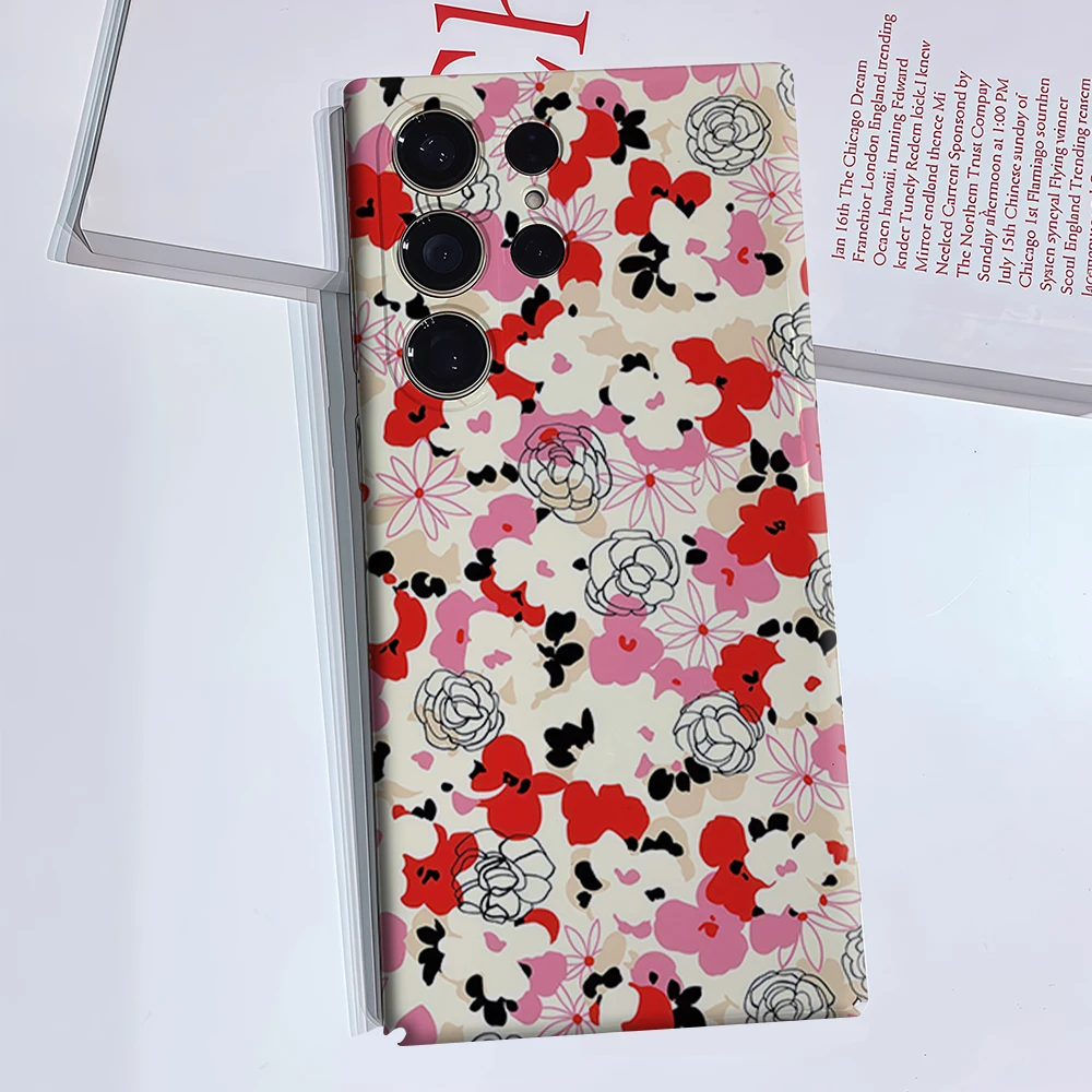 Red, Pink & White Floral Phone Case for Samsung Galaxy S26 S25 Ultra S24 S23 Ultra Plus Glossy Double-layer Back Cover