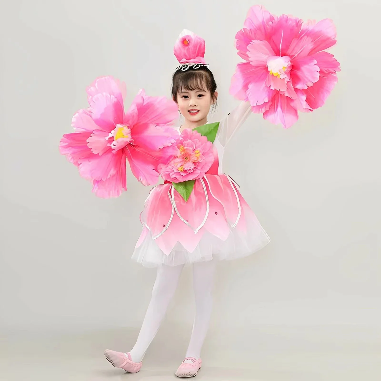 Children’s Peach Blossom Performance Costume Princess Girls’ Lotus Style Dresses National Opening Dance Magnolia Blossoms Outfit