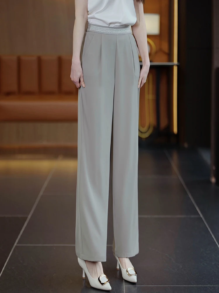 

Ice Silk Wide Leg Pants Women's Spring Summer New Elastic High Waist Casual Suit Pants Loose Drape Straight Leg Pants