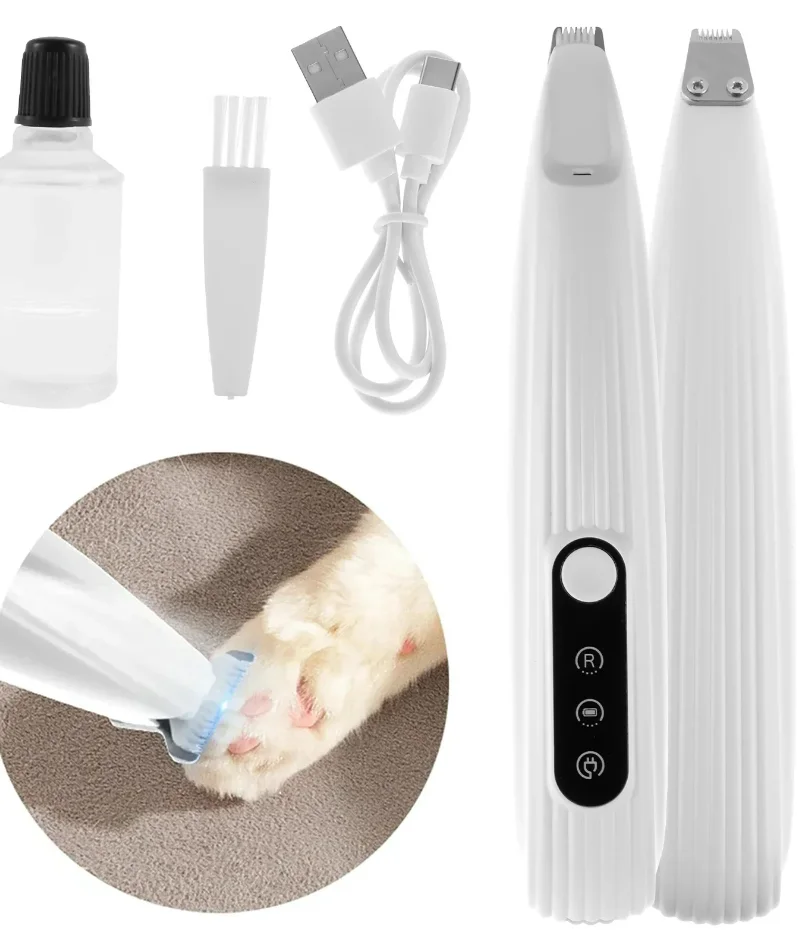 

Pet Dog Paw Trimmer with LED Light Low Noise Shaver High-Speed Waterproof Dog Cat Hair Trimmer Clippers Cordless Grooming Tool