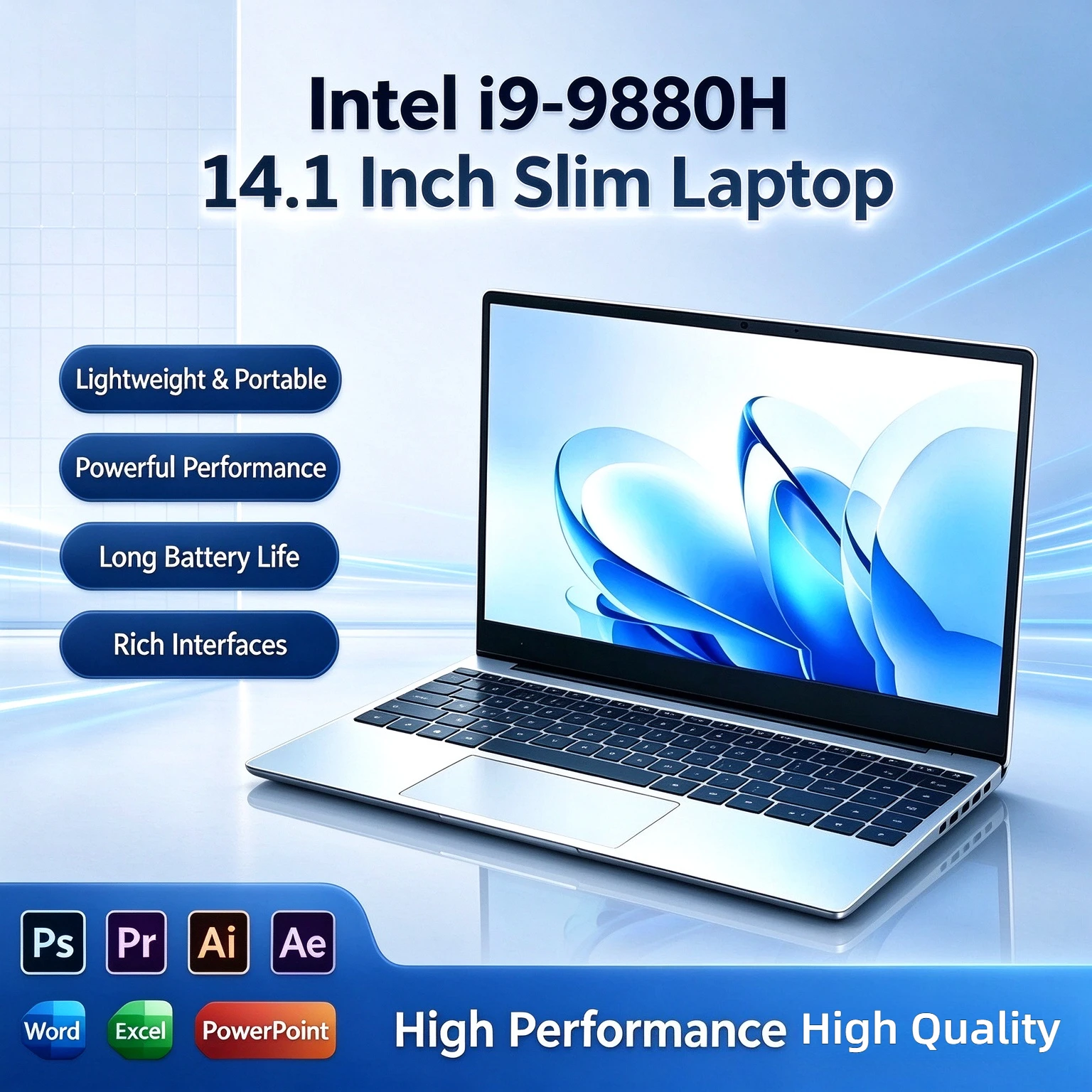 2026 New Ultra Slim 14.1 Inch Laptop 32GB RAM 1TB 2TB SSD Intel Core I9-9880H 1920x1080 HD Gaming PC Gamer Office Notebook