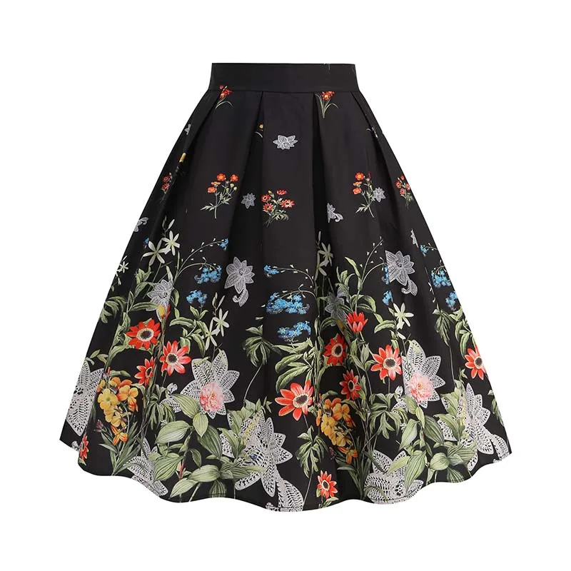 Zomer Vintage Rockabilly Rok 50s 60s Casual Knielengte Vrouwen Big Swing Midi Rokken