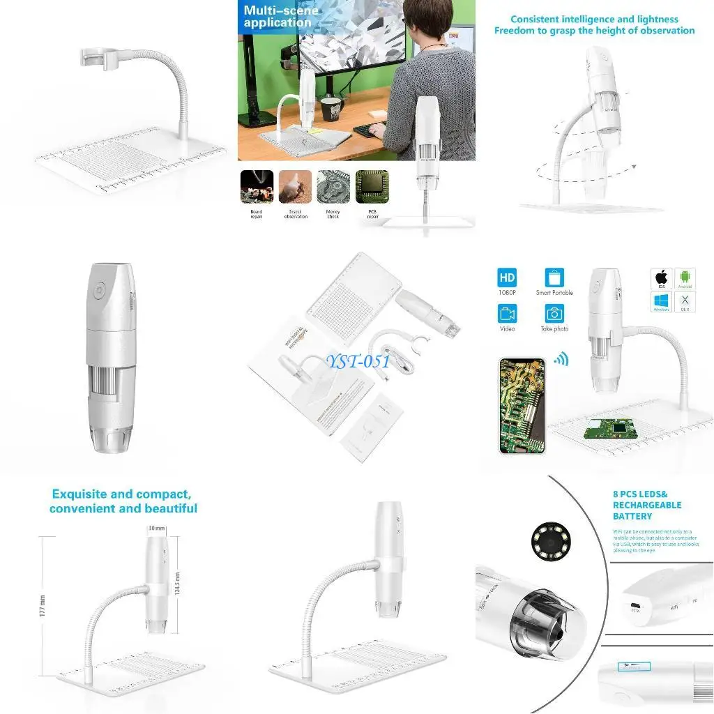 

E15A Wireless Digital Microscope 50~1000x Mini Pocket Handheld Microscope Magnification for w/ 1080P 2MP Camera 8 LED lig