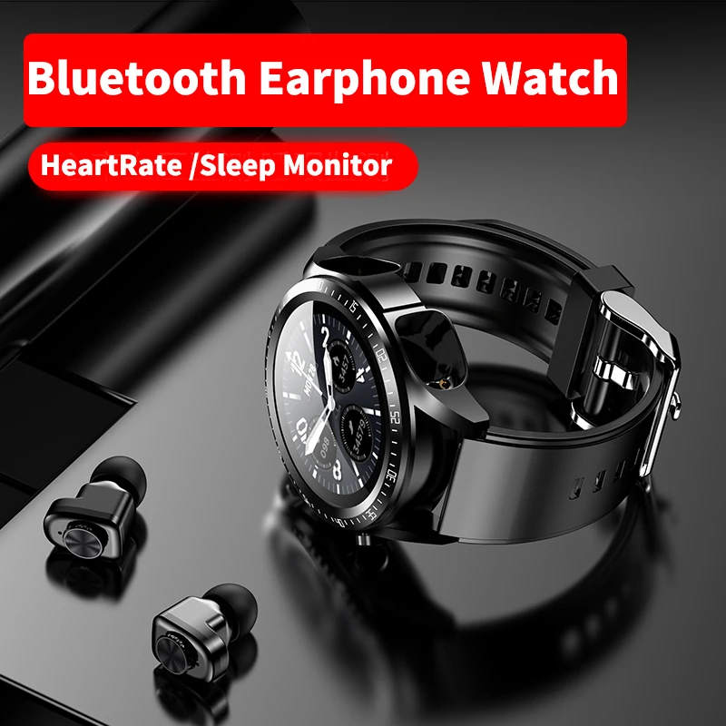 2 in 1 TWS Blue Tooth Earphone Smart Watch Wireless Headphone HIFI Music Headset Earbuds 1.28 Inch Heart Rate Sports Smartwatch