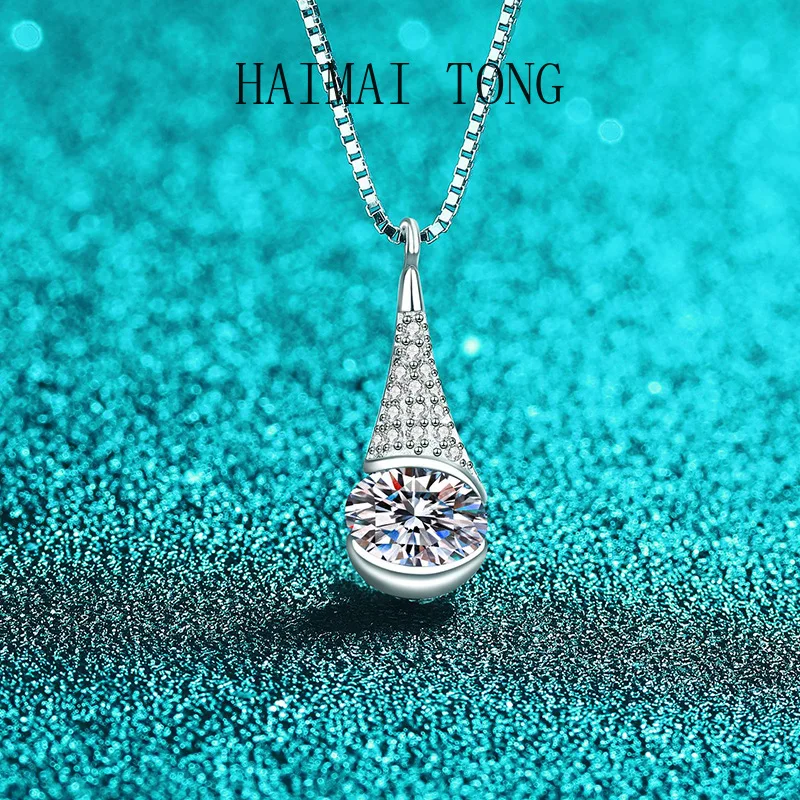 

HAIMAITONG платиновое PT950 муассанитовое ожерелье женское денное капля воды кулон коробка для мальчика цепочка мода простой тренд