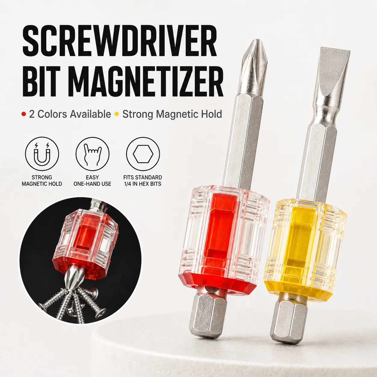 Magnetizer Demagnetization Tool, 6.35mm 1/4in Screwdriver Drill Bit Magnetic Ring, Strong Hold for Electric Drill Repair