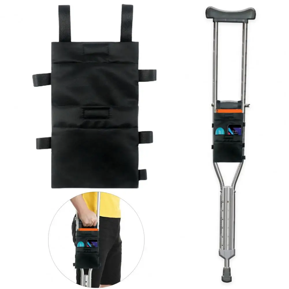 600D Oxford Cloth Crutch Storage Bag Multi Pockets Underarm Crutch Pouch Water Bottle Bag With Hand Grip Pads Anti-theft Bag