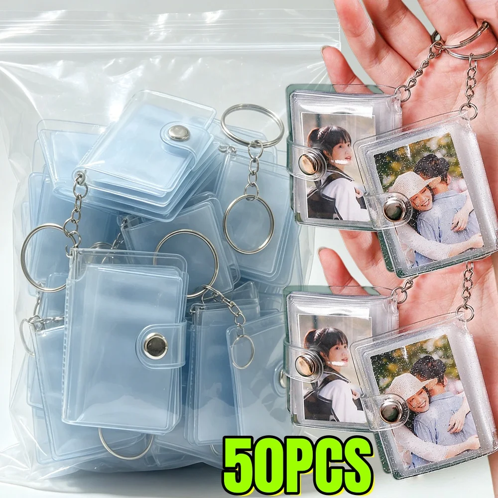 2026 New Mini Photo Album Women 1/2 Inch Storage Photo Card Holder Portable Pocket PVC Album with Keychain Backpack Keyring