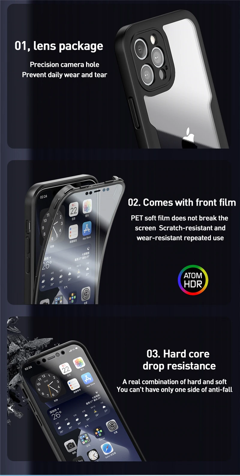 Luxuriöse 360°-Vollschutz-Hülle für iPhone 18 17 16 15 14 13 11 12 Pro Max XS 7 Plus, durchsichtige Vorder- und Rückseite, Silikon-Bumper, stoßfeste Abdeckung – Detail 9