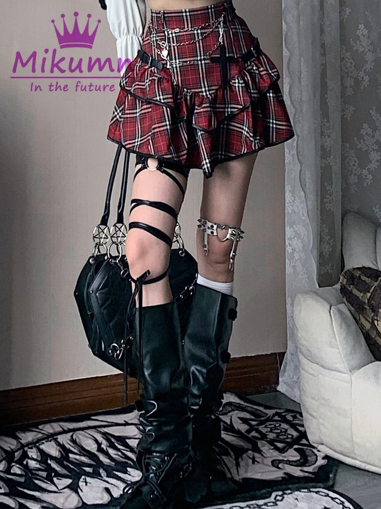 Harajuku Gothic Vintage Plaid Cake Mini Skirt Rock Punk Girls Chic Streetwear