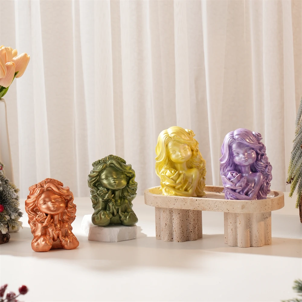 

Concrete Plaster Flower Fairy Figure Sculpture Silicone Mold Girl Candle Mold Cement Resin Soy Wax Home Decor Table Ornament