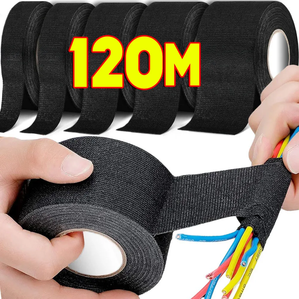 

Black Electrical Fabric Tape Heat Resistant Wire Harness Bundle Insulation Auto Wiring Cloth Wrap Waterproof Cable Adhesive Tape