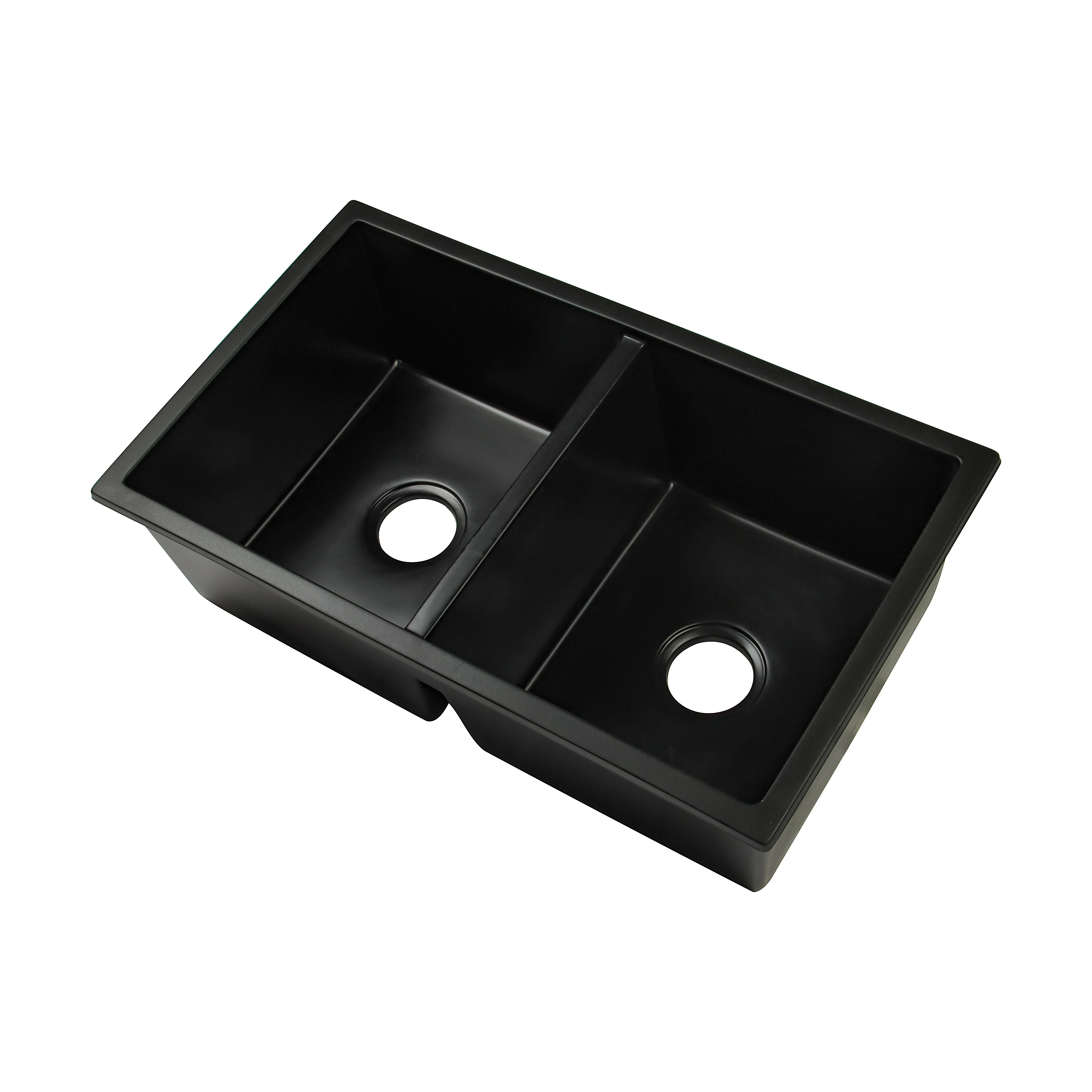 Small Black Quartz Double Bowl Cabinet Basin Rectangle Kitchen Sinks