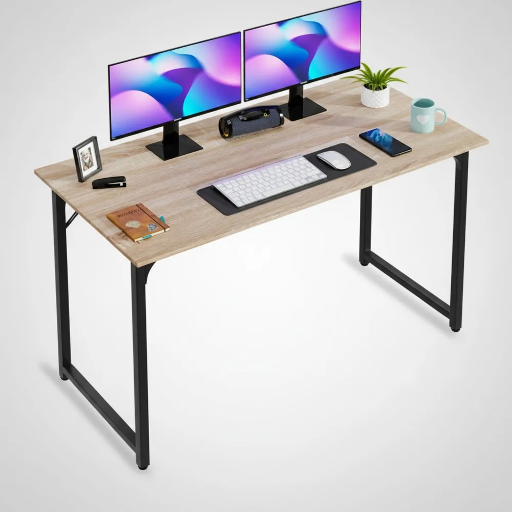 

47-дюймовый компьютерный стол с металлическим каркасом, регулируемыми ножками и водостойкой поверхностью для домашнего офиса, учебных игр