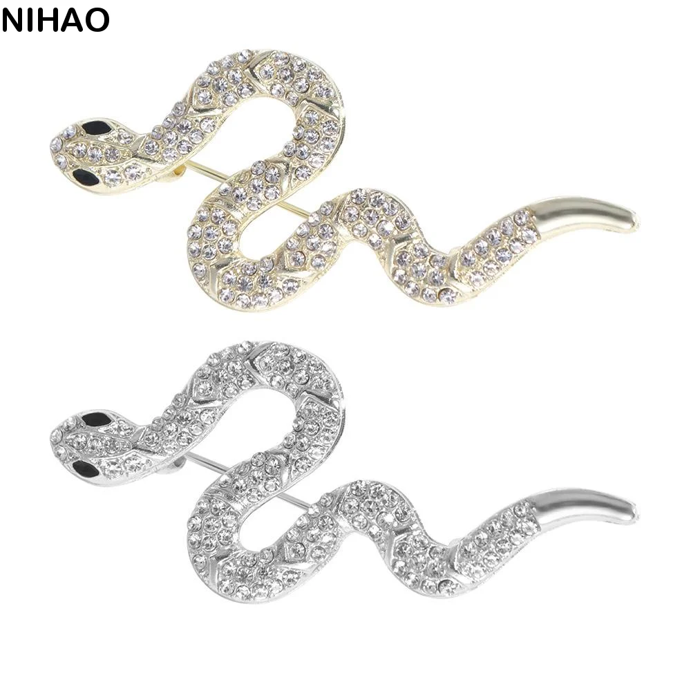 Vintage Zodiac Snake Brooch Minimalist Anti-slip Rhinestone Animal Collar Pins High-grade Temperament Sparkling Snake Lapel Pin