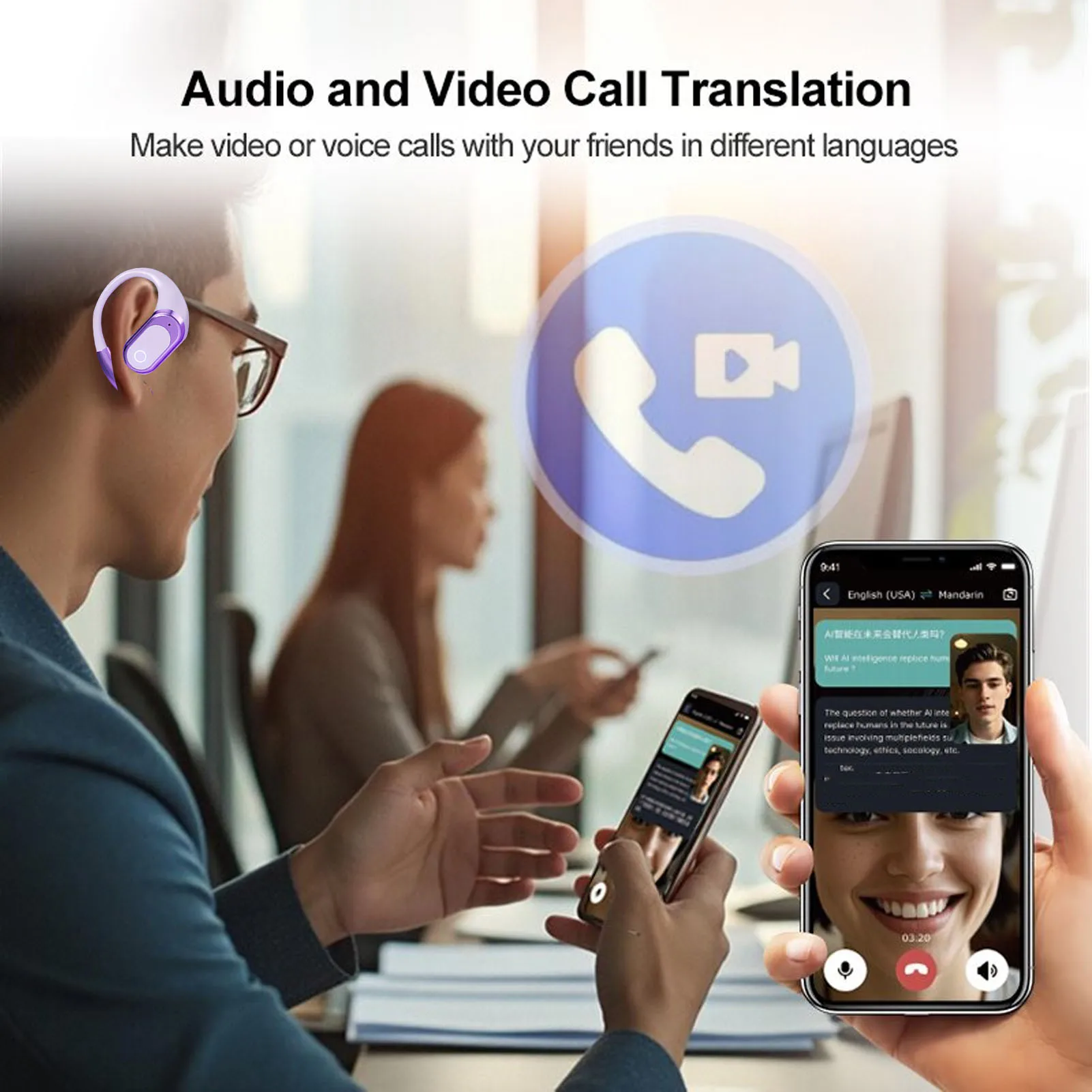 سماعات أذن للترجمة بالذكاء الاصطناعي في الوقت الحقيقي 164 مترجم لغة 3 في 1 سماعات رأس لاسلكية ذكية لتقليل الضوضاء لأعمال السفر