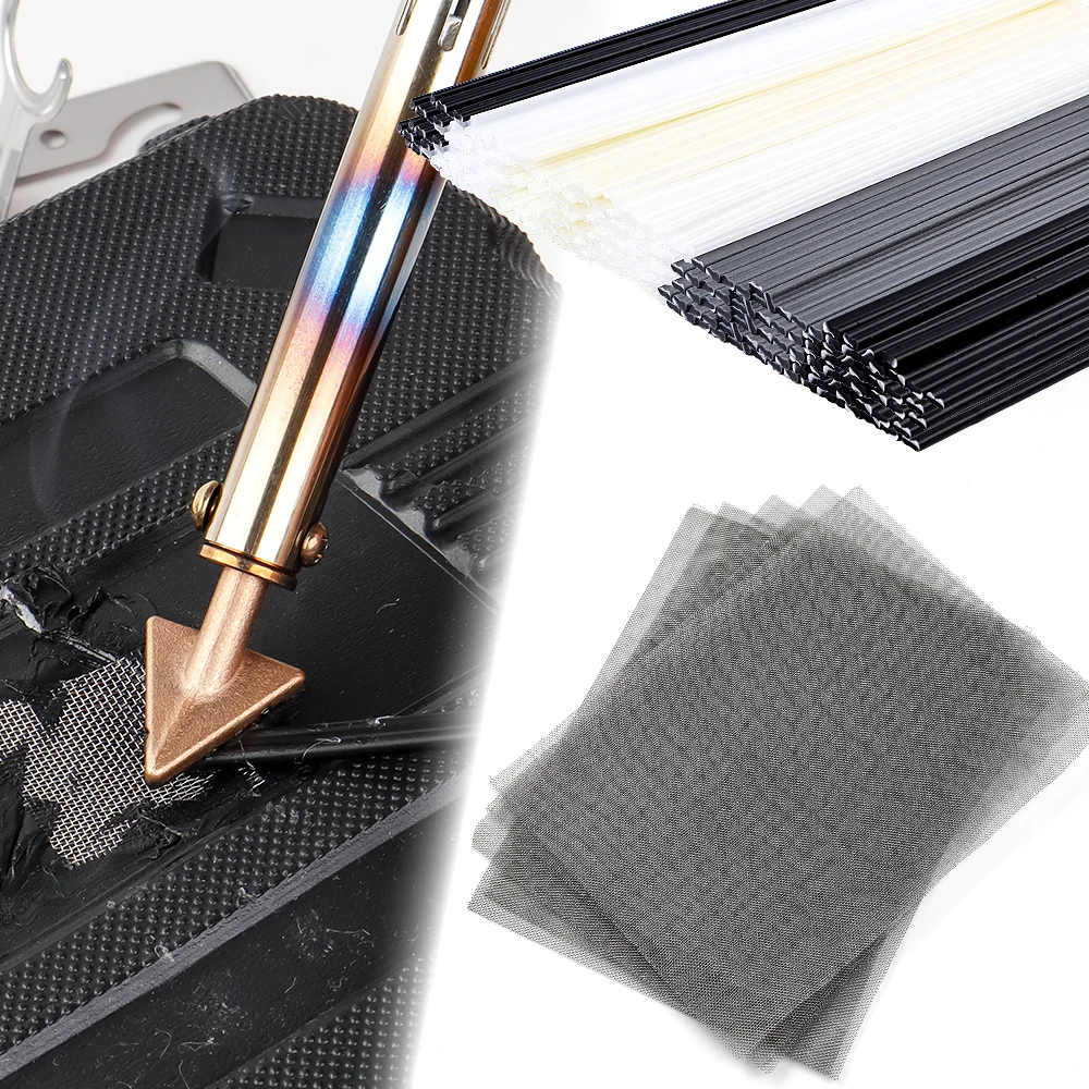 55/110Pcs Plastic Welding Kit, ABS PP PVC PE Plastic Welding Rods,304 Stainless Steel Welding Repair Mesh,Car Bumper Repair Tool