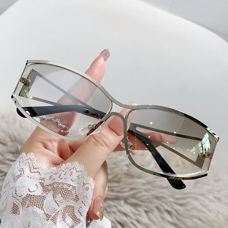 Latest Hollow Out Y2K Sunglasses Women Trendy Gradient 2000\'S Wrap Around Sun Glasses Brand Steampunk Shades Mirror Eyeglasses