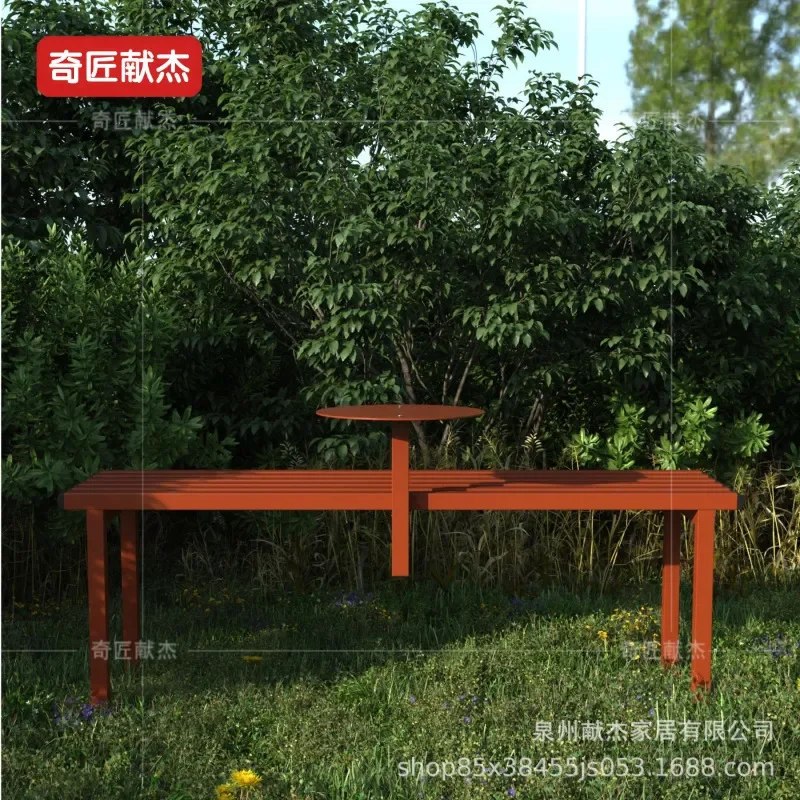 Outdoor Park Bench Leisure Courtyard Rest Seat Shopping Mall Square Garden Patio Public Seating Durable Metal Wood Style