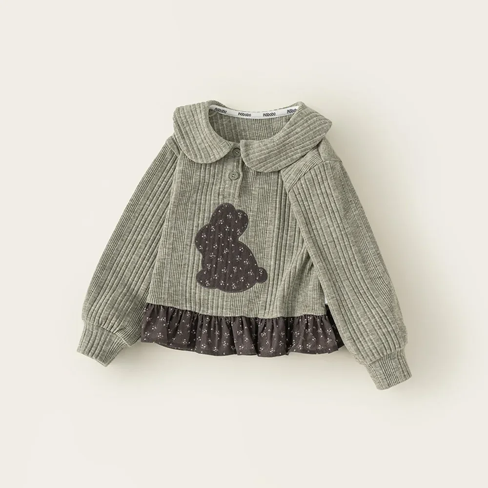 Children's Clothing kids tops Autumn countryside style girls' top Cartoon bunny pattern long sleeved T-shirt