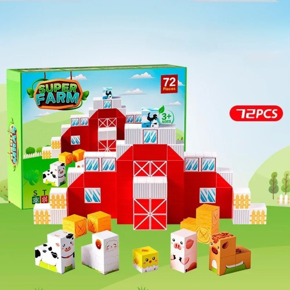 

STEM развивающие игрушки Happy Farm магнитные строительные блоки DIY собранные мягкие магнитные фермерские строительные кубики строительные игрушки для детей