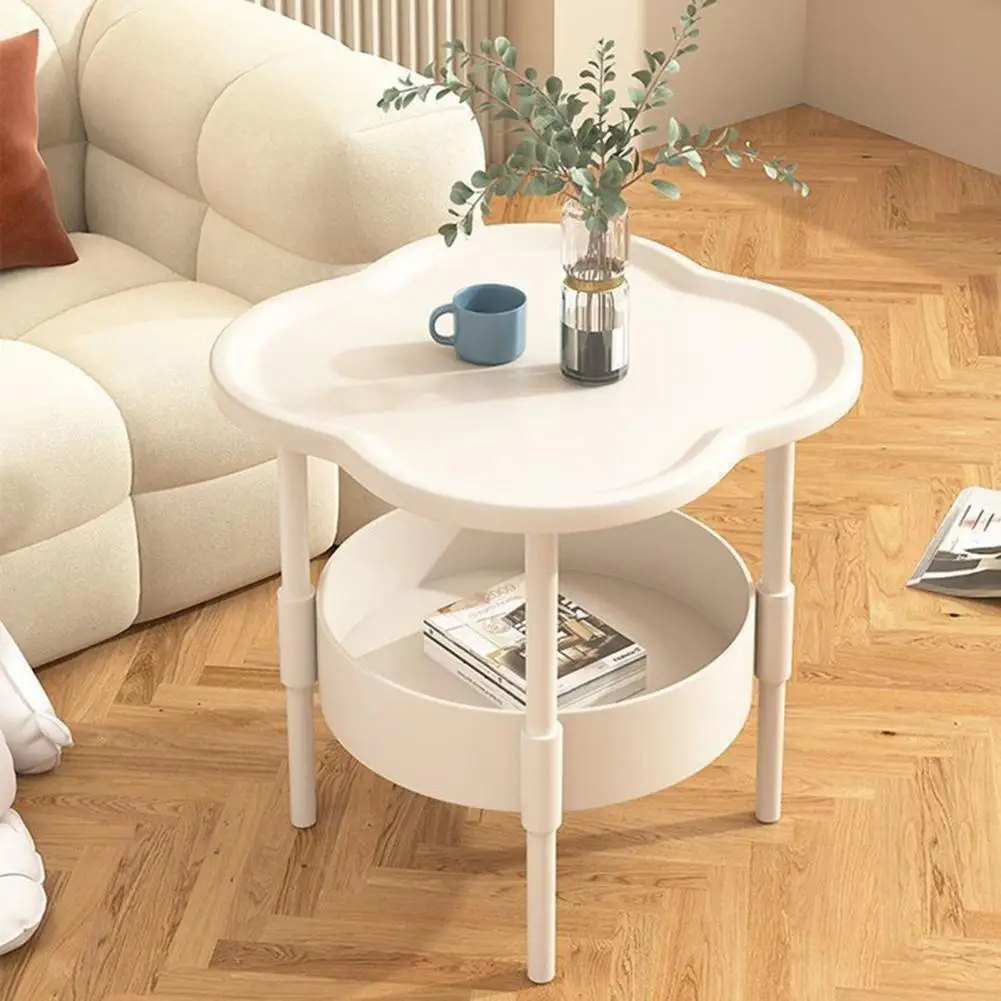 Space-saving Coffee Table 2-tier Flower Shaped Side Table with Open Storage Shelf Multifunctional Nightstand for Room Bedroom