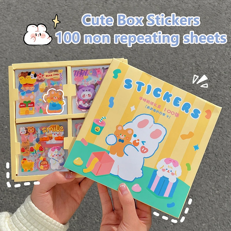 20/25/100Pcs Cartoon Cute Kawaii Stickers Pack Handbook Material Sticker Waterproof Handbook Stickers Student Stationery Gifts