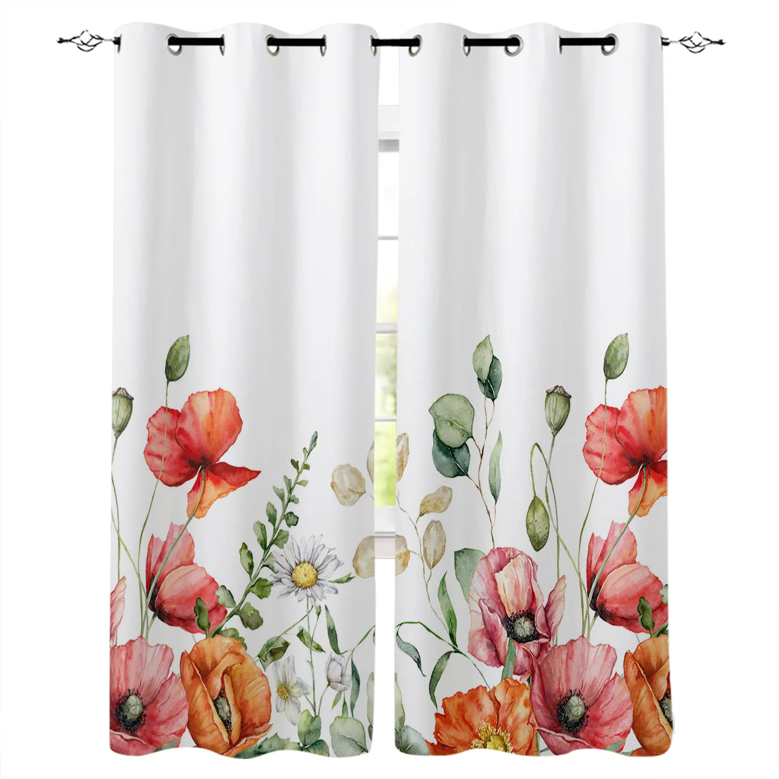 Spring Plant Daisy Eucalyptus Poppy Flower Bedroom Modern Living Room Kitchen Drapes Home Kids Room Decor Window Curtains