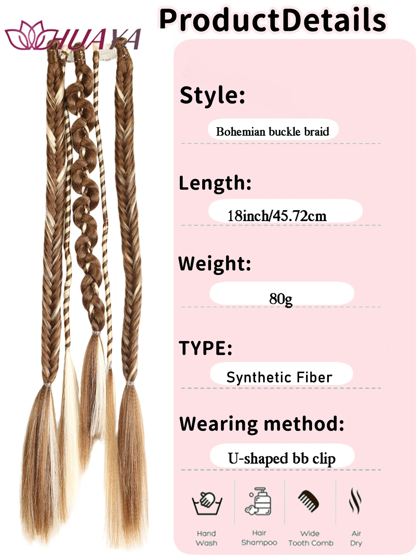 BB clip-on braided hair long synthetic boxed braid wig piece Y2K Halloween party Bohemian braided hair for ladies only.