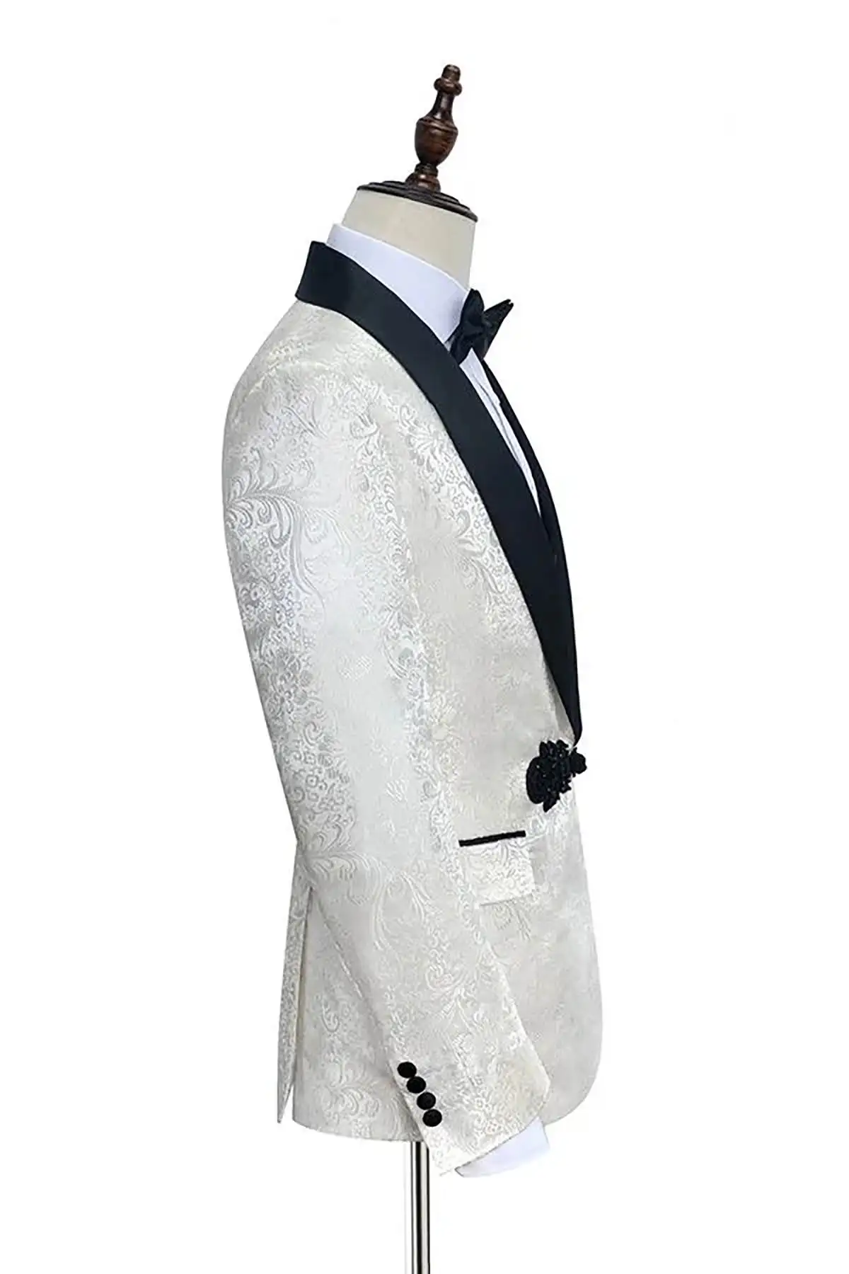 Formal Wedding Men Jacket Groom Tuxedos Shawl Lapel Pattern Blazer Custom Made Prom Male White Party Coat One Piece