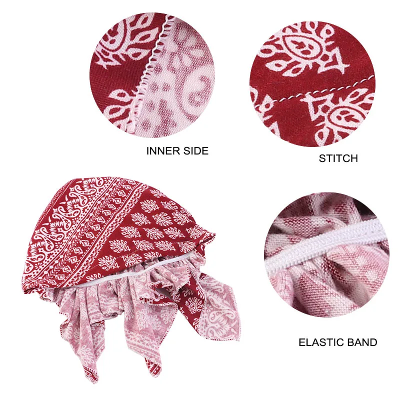 Women Printed Muslim Turban Pre-tie Style Cancer Chemo Hat Beanie Scarf Turban Head Wrap Cap  Headwear Lady Hair Accessories