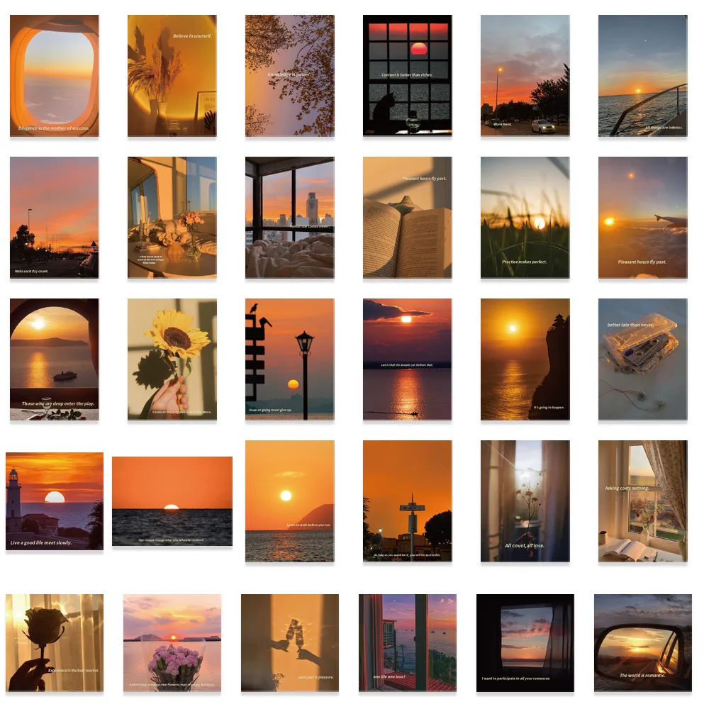 10/60PCS Beautiful Sunset Scenery Stickers Aesthetic Setting Sun Decals Decoration Laptop Phone Cup Skateboard Graffiti Sticker