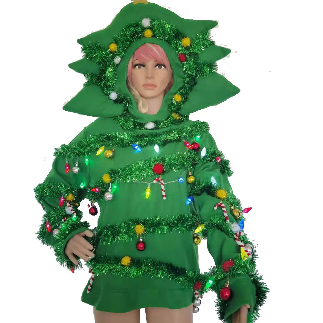 

New Christmas Green Diy Christmas Tree Jumpsuit Clothes Christmas Clothes Adult Unisex Led Light Cosplay Holiday Party Outfit