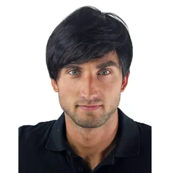 Handsome synthetic wigs for men sell well fluffy handsome short straight hair high temperature silk full head wig