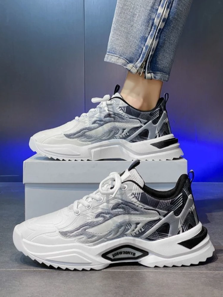 Autumn Mens Breathable Anti Odor Casual Sneakers Height Increase Dad Shoes Trendy All Match Sports Footwear Chunky Shoe
